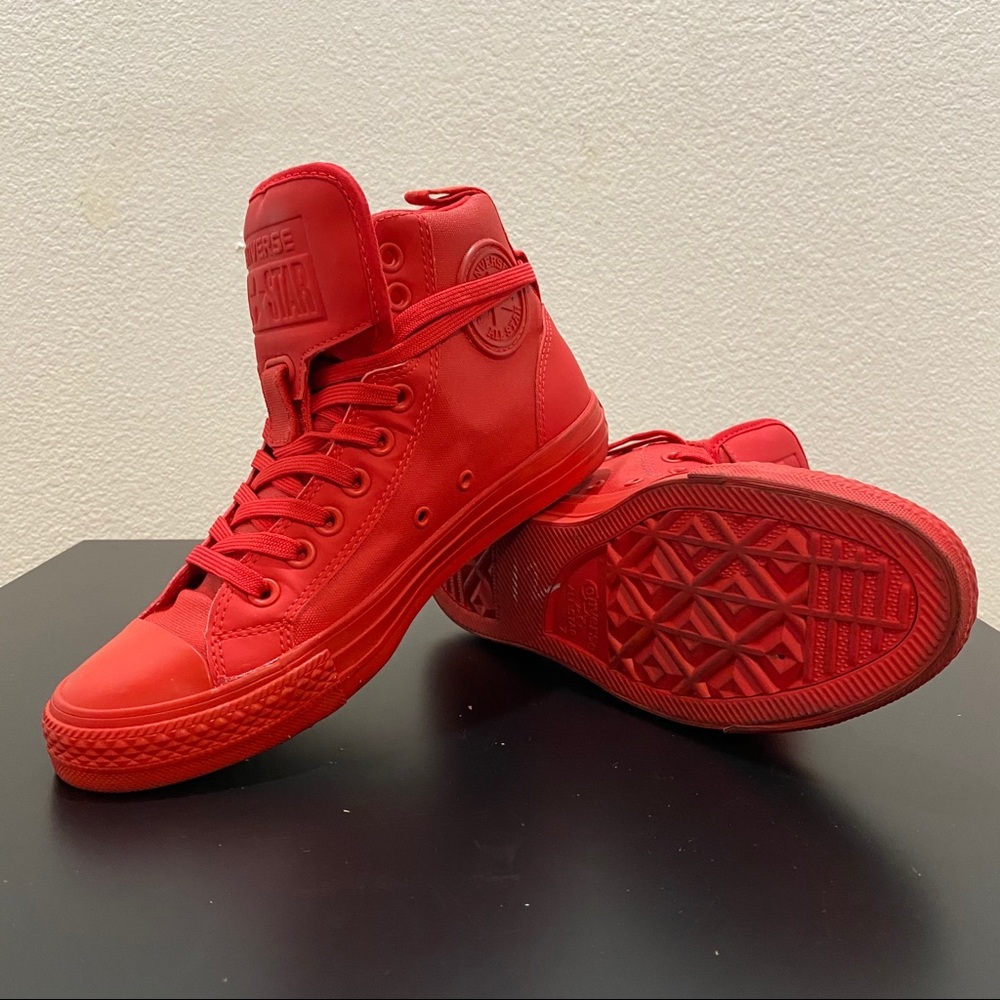Red monochromatic high top all star converse